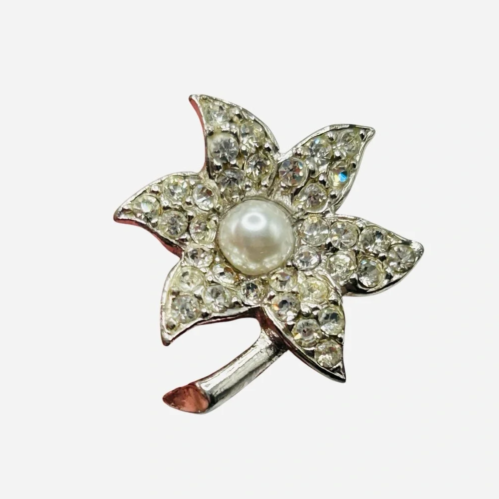 Vintage Flower Rhinestone Faux Pearl Cuff Links Unisex
